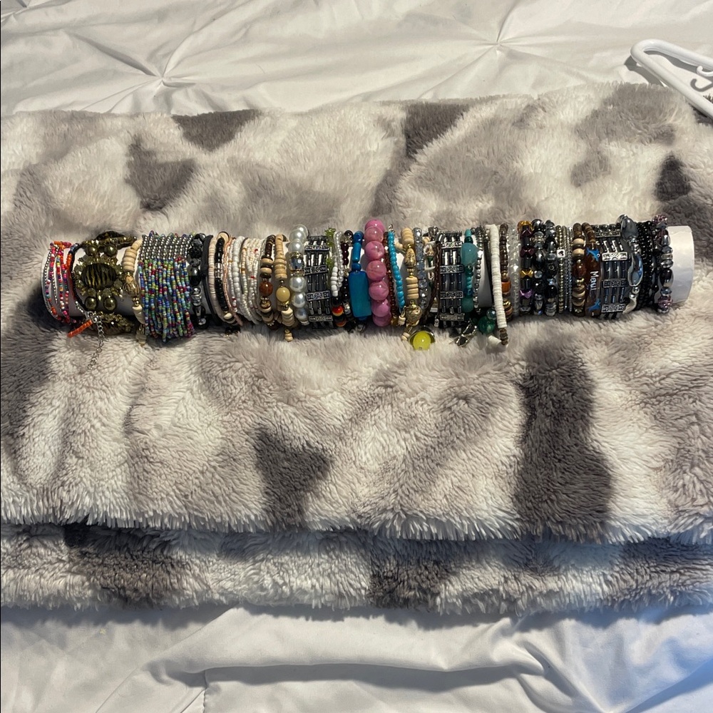 Large Bracelet lot Mixed Beaded & Charm Bracelet Set - Multicolor